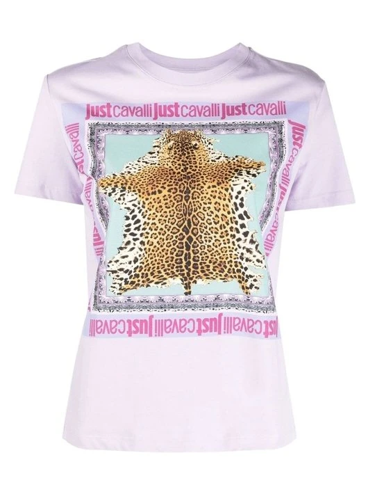 Zdjęcie produktu T-shirt z nadrukiem Just Cavalli liliowy
