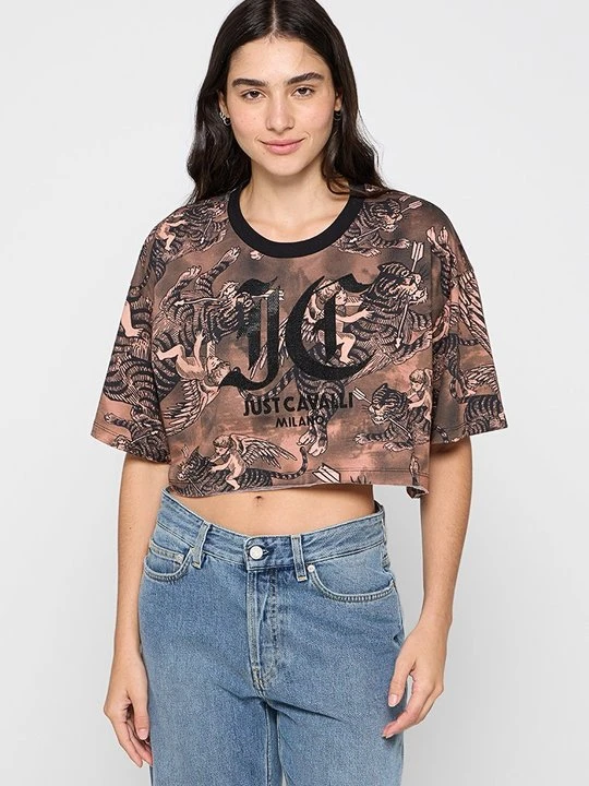 Zdjęcie produktu T-shirt z nadrukiem Just Cavalli brązowy
