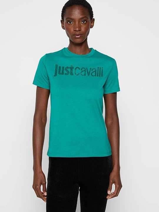 Zdjęcie produktu T-shirt z nadrukiem Just Cavalli turkusowy