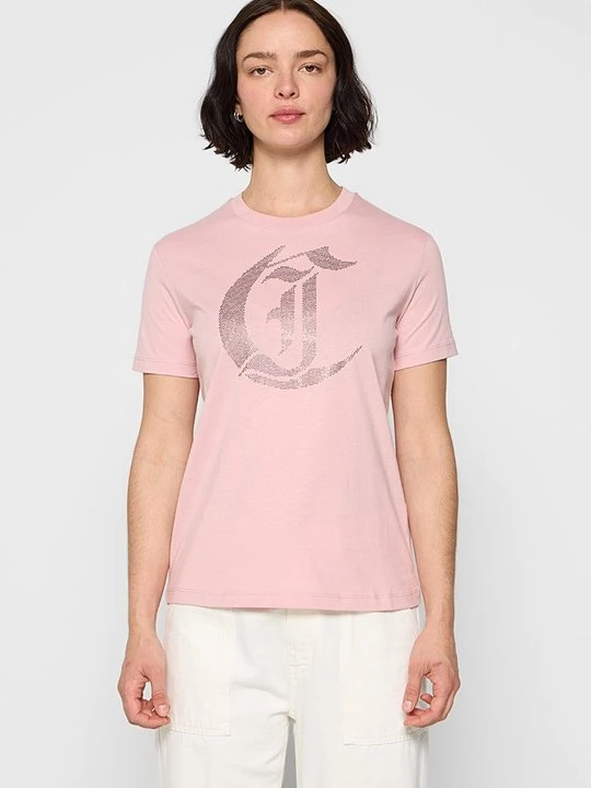 Zdjęcie produktu T-shirt z nadrukiem Just Cavalli jasnoróżowy
