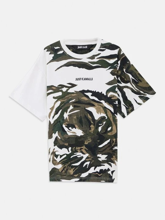 Zdjęcie produktu T-shirt z nadrukiem Just Cavalli mleczny
