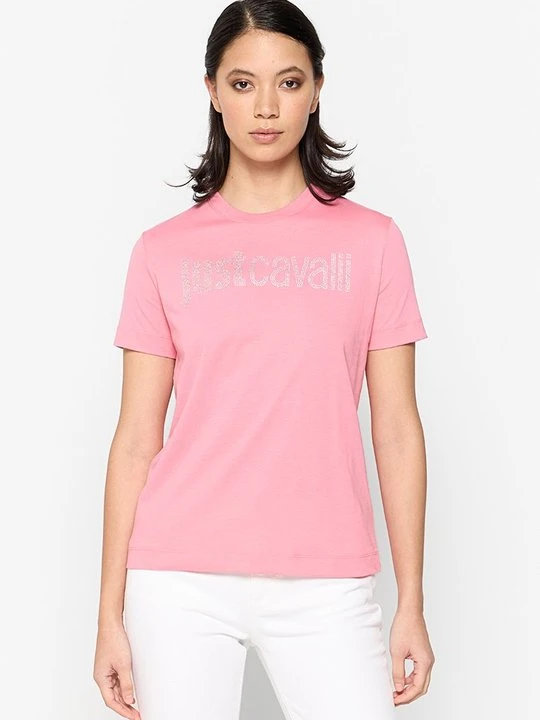 Zdjęcie produktu T-shirt z nadrukiem Just Cavalli jasnoróżowy