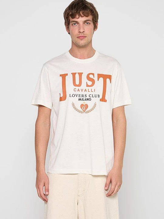 Zdjęcie produktu T-shirt z nadrukiem Just Cavalli mleczny