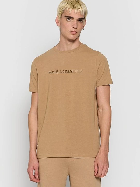 Zdjęcie produktu T-shirt z nadrukiem KARL LAGERFELD piaskowy