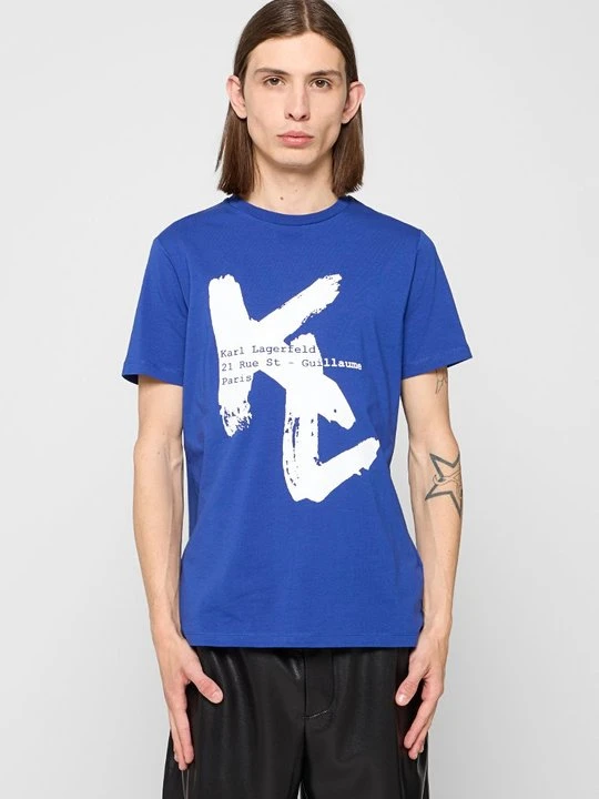 Zdjęcie produktu T-shirt z nadrukiem KARL LAGERFELD błękit królewski