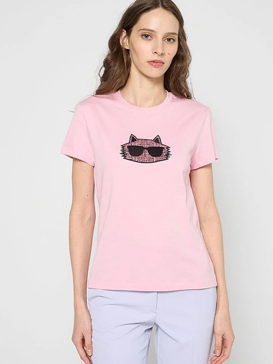 Zdjęcie produktu T-shirt z nadrukiem KARL LAGERFELD różowy