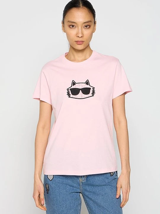 Zdjęcie produktu T-shirt z nadrukiem KARL LAGERFELD jasnoróżowy