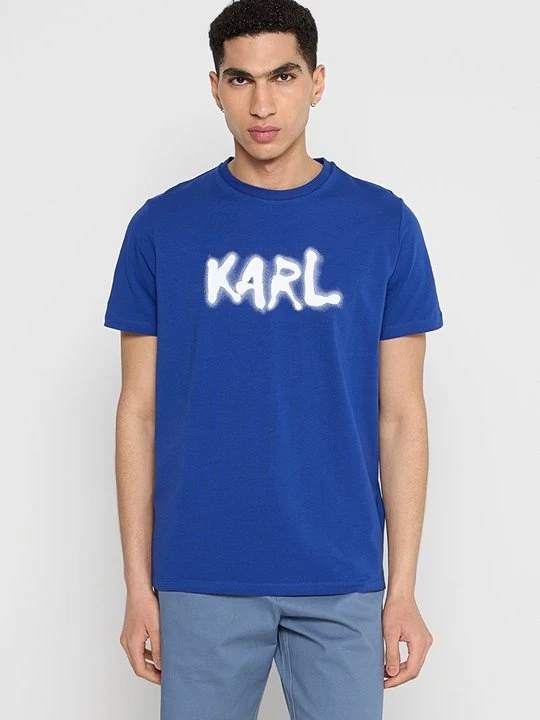 Zdjęcie produktu T-shirt z nadrukiem KARL LAGERFELD błękit królewski