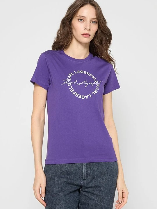 Zdjęcie produktu T-shirt z nadrukiem KARL LAGERFELD fioletowy