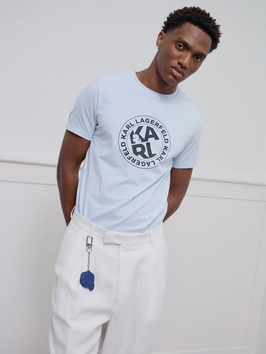 Zdjęcie produktu T-shirt z nadrukiem KARL LAGERFELD jasnoniebieski