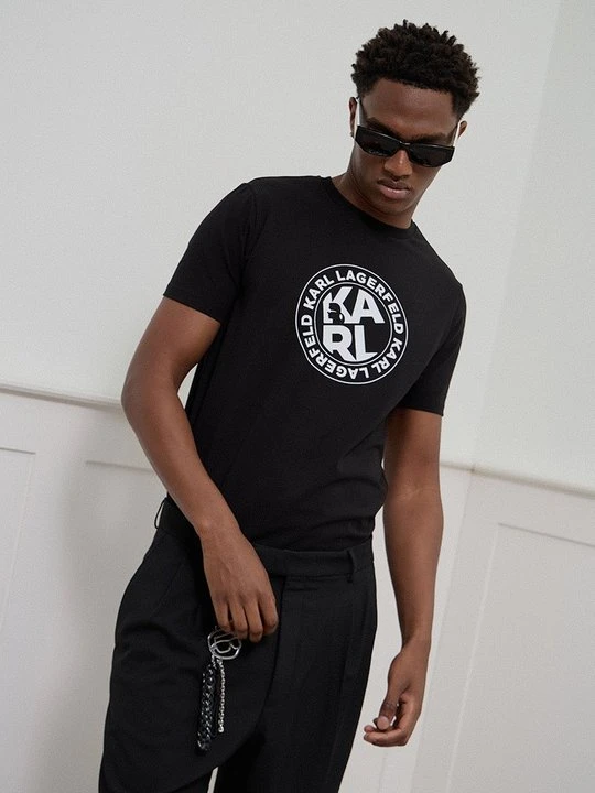 Zdjęcie produktu T-shirt z nadrukiem KARL LAGERFELD antracytowy melanż