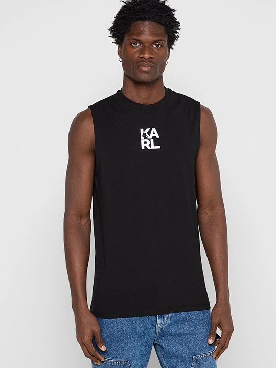 Zdjęcie produktu T-shirt z nadrukiem KARL LAGERFELD antracytowy melanż