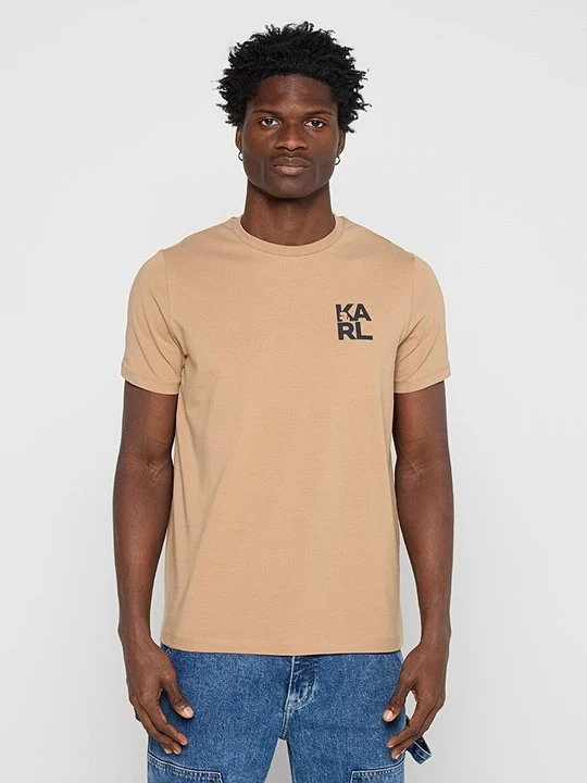 Zdjęcie produktu T-shirt z nadrukiem KARL LAGERFELD piaskowy