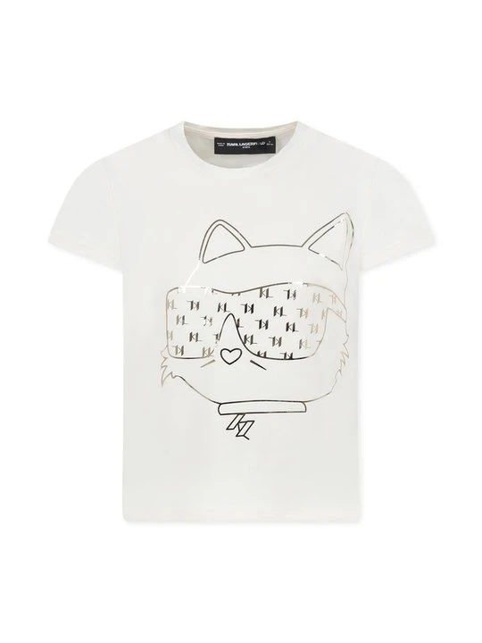 Zdjęcie produktu T-shirt z nadrukiem KARL LAGERFELD beżowy melanż