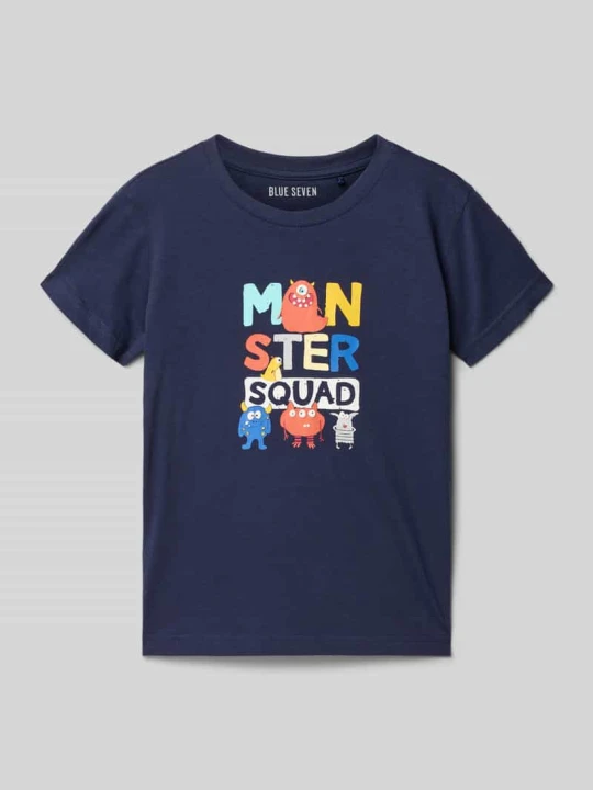 Zdjęcie produktu T-shirt z nadrukiem, krój regular fit BLUE SEVEN Granatowy
