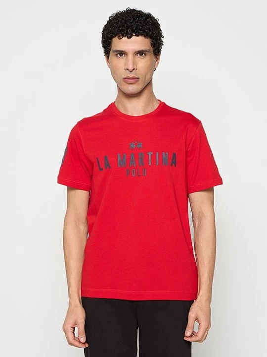 Zdjęcie produktu T-shirt z nadrukiem La Martina ciemnoczerwony