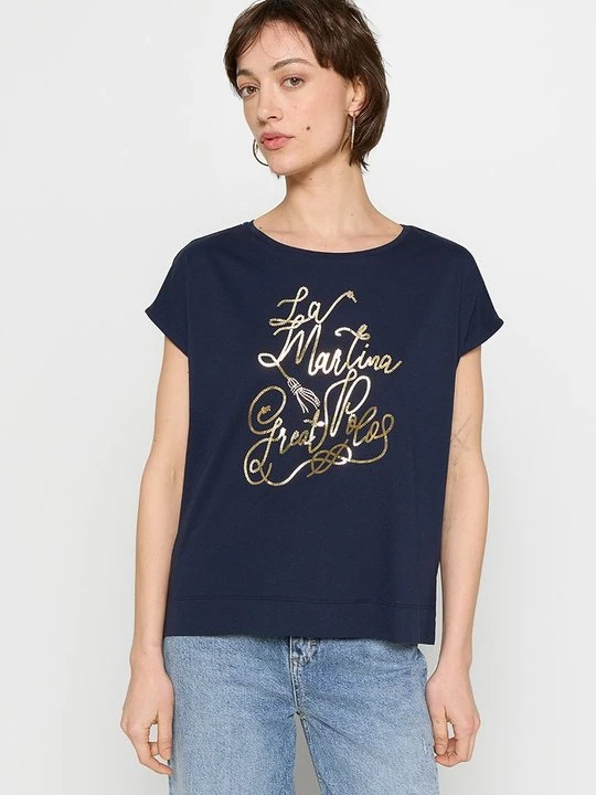 Zdjęcie produktu T-shirt z nadrukiem La Martina granatowy