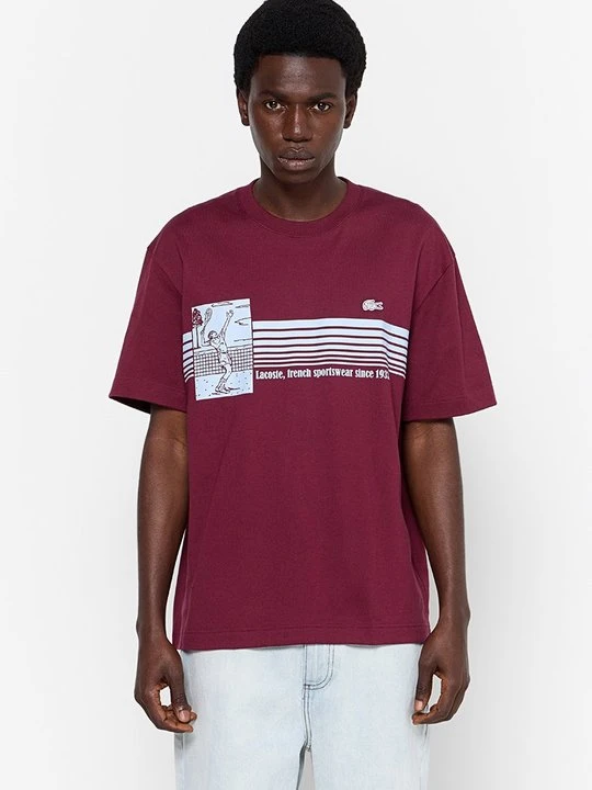 Zdjęcie produktu T-shirt z nadrukiem Lacoste bordowy