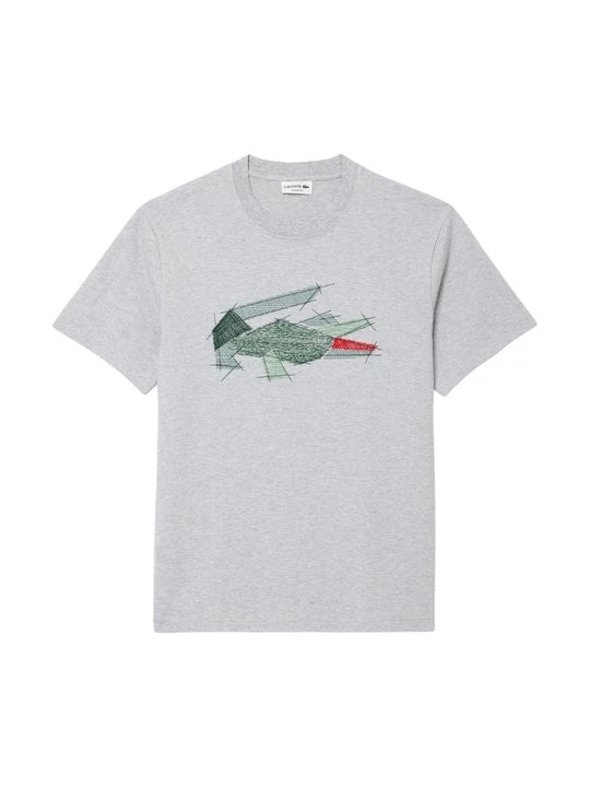 Zdjęcie produktu T-shirt z nadrukiem Lacoste szary melanż