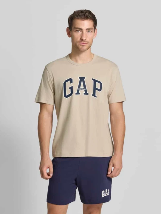 Zdjęcie produktu T-shirt z nadrukiem logo i okrągłym dekoltem GAP Beżowy