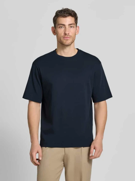 Zdjęcie produktu T-shirt z nadrukiem logo i okrągłym dekoltem Profuomo Granatowy