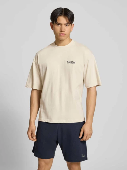 Zdjęcie produktu T-shirt z nadrukiem logo i okrągłym dekoltem REVIEW Écru