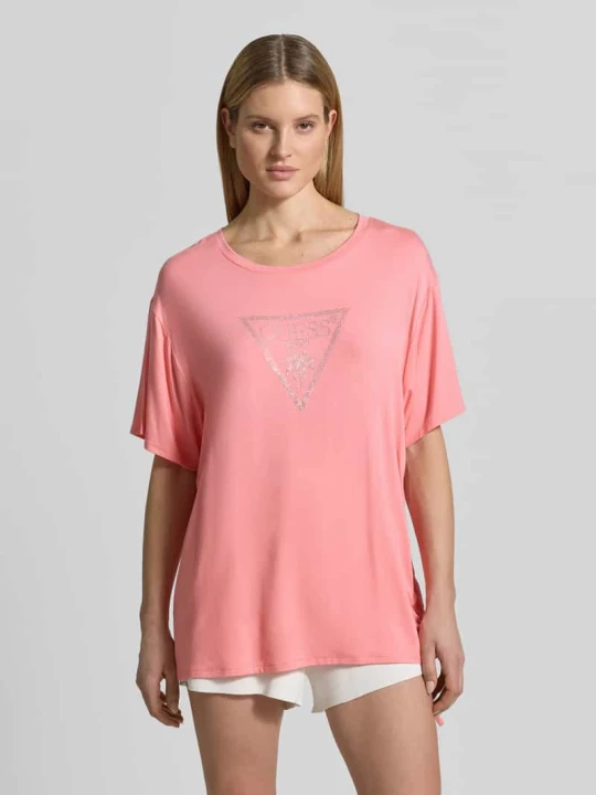 Zdjęcie produktu T-shirt z nadrukiem logo Model 'COULISSE' Guess Morelowy