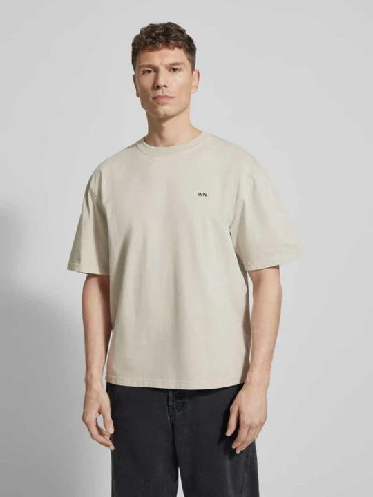Zdjęcie produktu T-shirt z nadrukiem logo model 'Gary' Wood Wood Beżowy