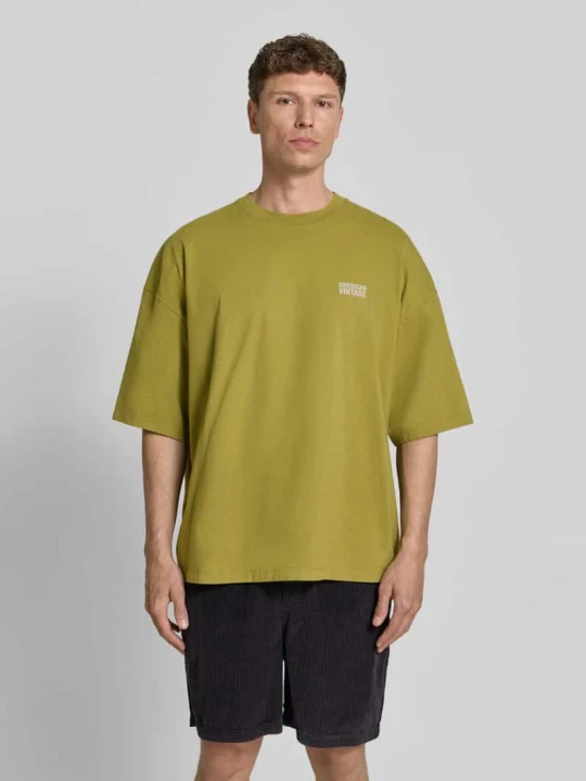 Zdjęcie produktu T-shirt z nadrukiem logo model 'GIXY' American Vintage Trawiasty zielony