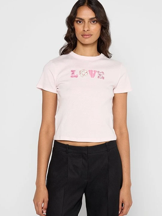 Zdjęcie produktu T-shirt z nadrukiem Mango jasnoróżowy