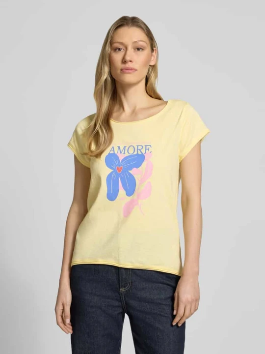 Zdjęcie produktu T-shirt z nadrukiem motywu i podwiniętym brzegiem Christian Berg Jasnożółty