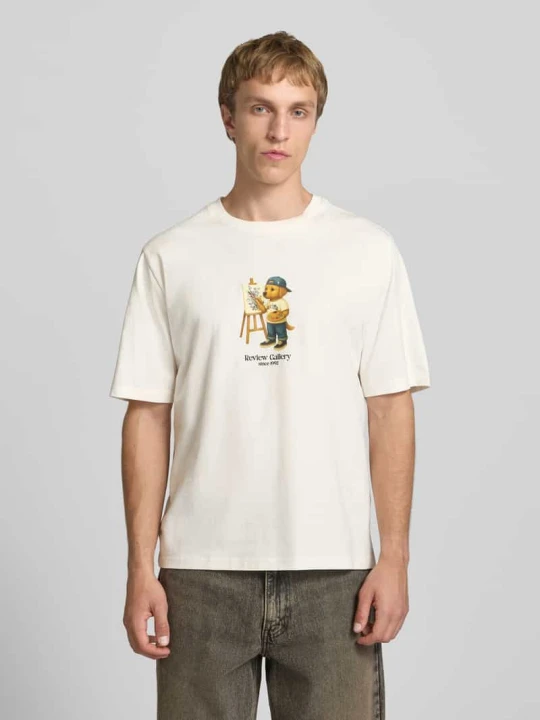 Zdjęcie produktu T-shirt z nadrukiem motywu REVIEW Złamany biały