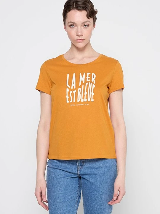 Zdjęcie produktu T-shirt z nadrukiem Mustang pomarańczowy