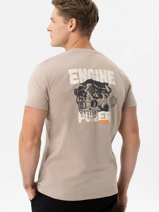 Zdjęcie produktu T-shirt z nadrukiem na plecach T-ENGIN Volcano Beżowy
