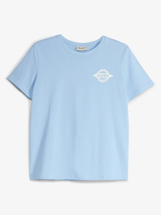 Zdjęcie produktu T-shirt z nadrukiem na plecach z czystej bawełny organicznej BonPrix niebieski