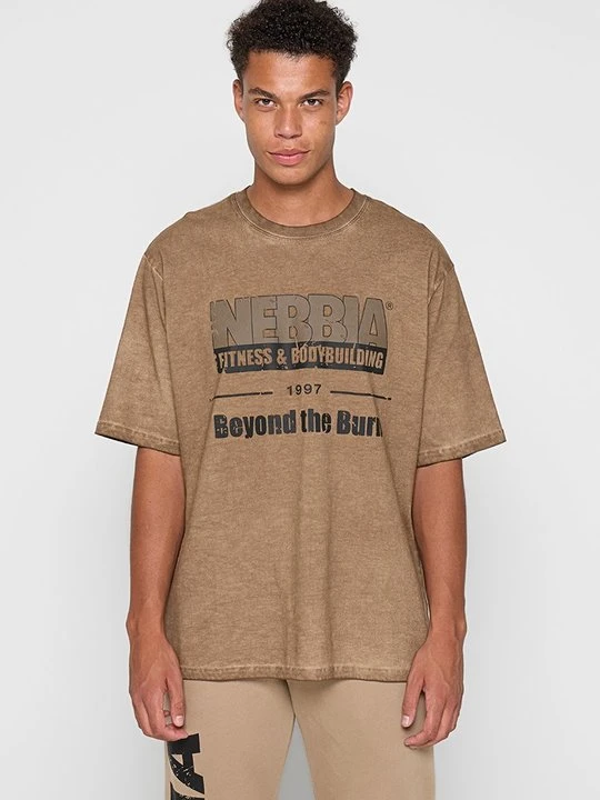 Zdjęcie produktu T-shirt z nadrukiem NEBBIA jasny brąz