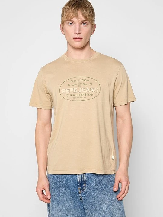 Zdjęcie produktu T-shirt z nadrukiem Pepe Jeans piaskowy