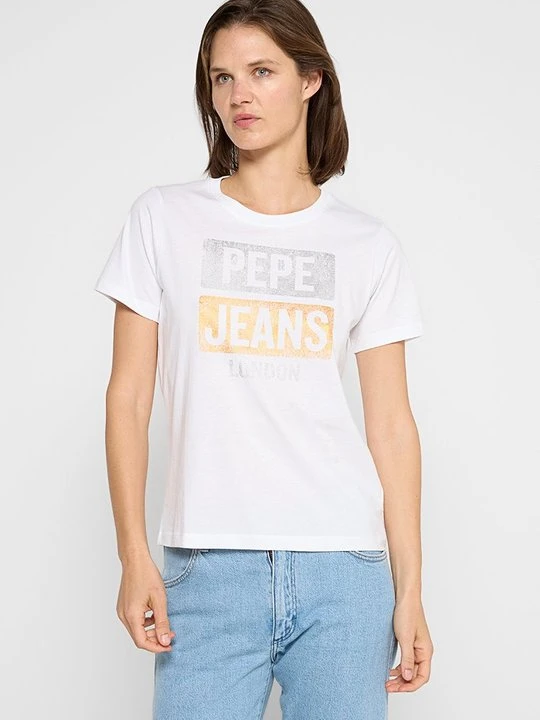 Zdjęcie produktu T-shirt z nadrukiem Pepe Jeans mleczny