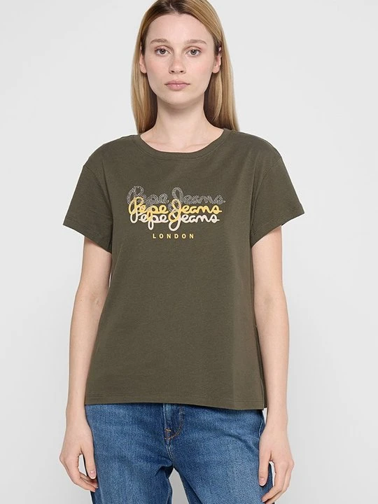 Zdjęcie produktu T-shirt z nadrukiem Pepe Jeans oliwkowy