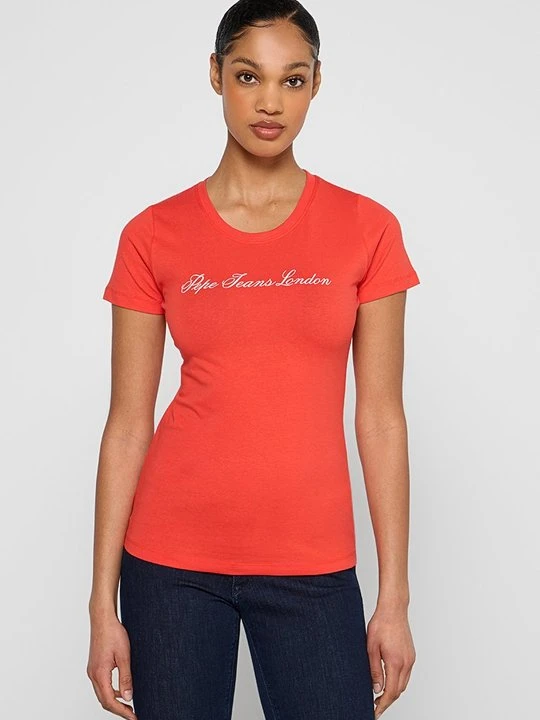 Zdjęcie produktu T-shirt z nadrukiem Pepe Jeans jasnoczerwony
