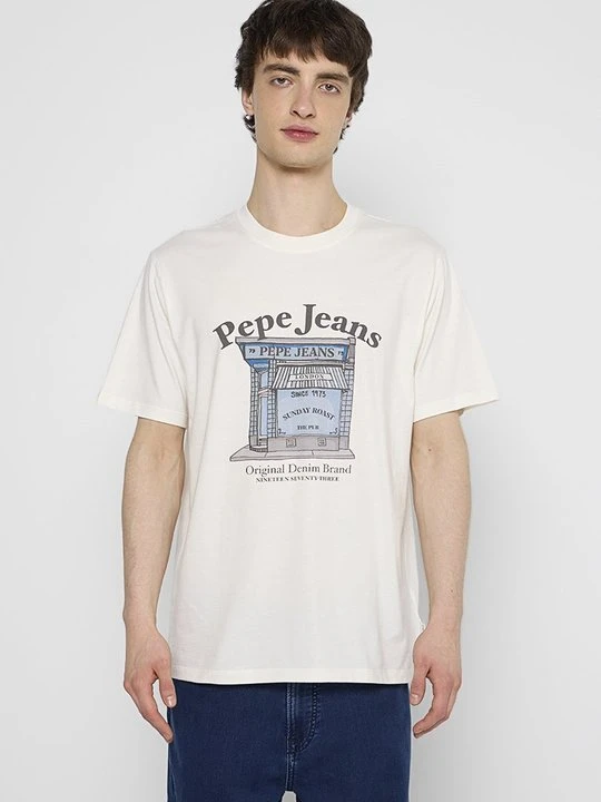 Zdjęcie produktu T-shirt z nadrukiem Pepe Jeans mleczny