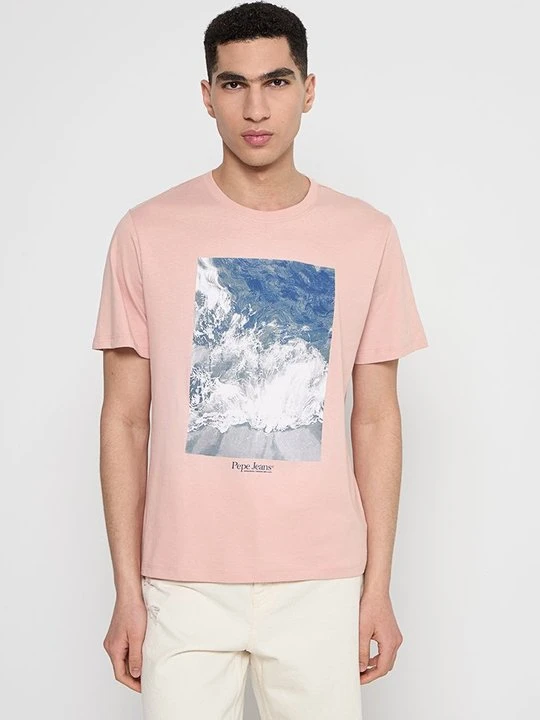 Zdjęcie produktu T-shirt z nadrukiem Pepe Jeans jasnoróżowy