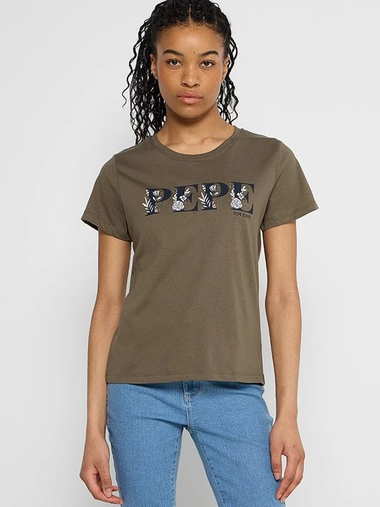 Zdjęcie produktu T-shirt z nadrukiem Pepe Jeans oliwkowy