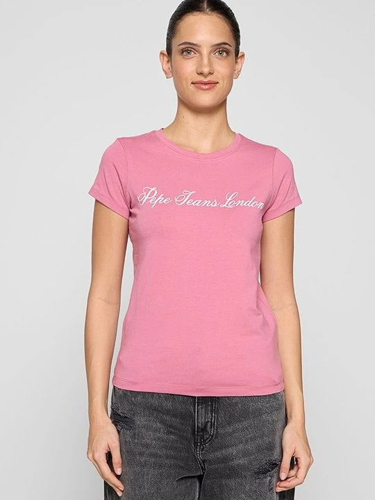 Zdjęcie produktu T-shirt z nadrukiem Pepe Jeans różowy