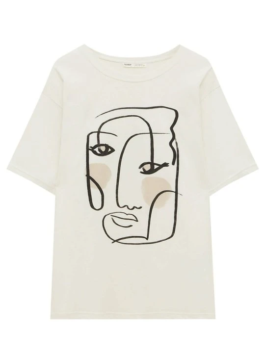 Zdjęcie produktu T-shirt z nadrukiem PULL&BEAR mleczny