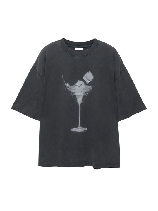 Zdjęcie produktu T-shirt z nadrukiem PULL&BEAR ciemnoszary