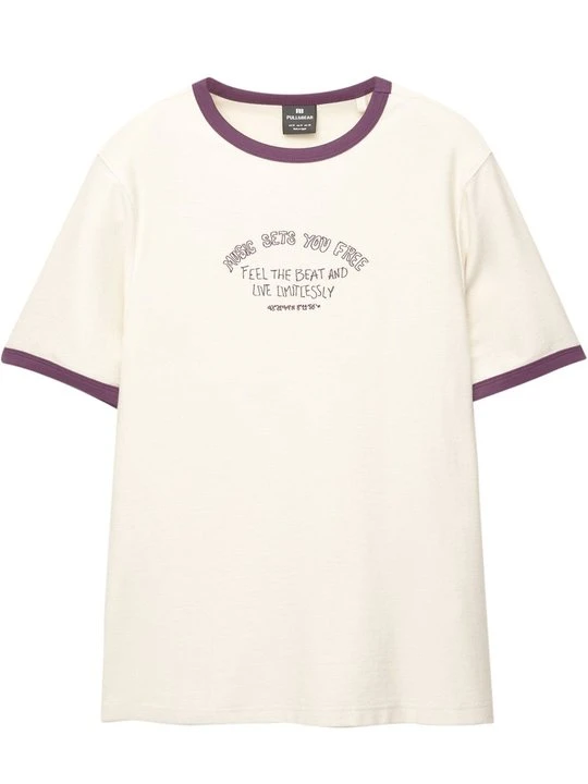 Zdjęcie produktu T-shirt z nadrukiem PULL&BEAR beżowy