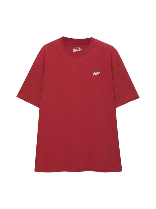Zdjęcie produktu T-shirt z nadrukiem PULL&BEAR czerwony