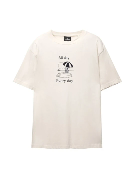Zdjęcie produktu T-shirt z nadrukiem PULL&BEAR beżowy