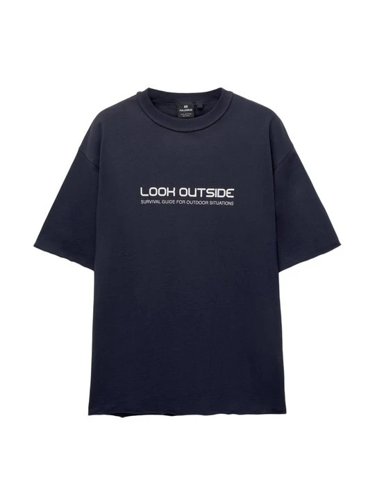 Zdjęcie produktu T-shirt z nadrukiem PULL&BEAR granatowy